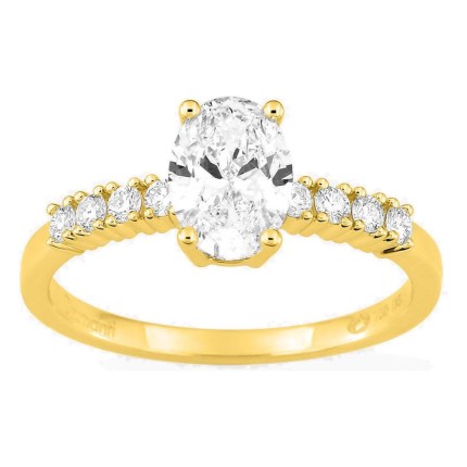 Anel solitário acompanhado em ouro amarelo 18K com diamantes criados 1,21 ct lapidação oval