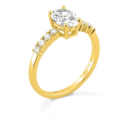 Anillo solitario acompañado de oro amarillo 18K con diamantes creados 1,21 ct talla ovalada