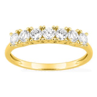 Media alianza de oro amarillo 9K con 7 diamantes creados 0,50 ct en engaste de garras