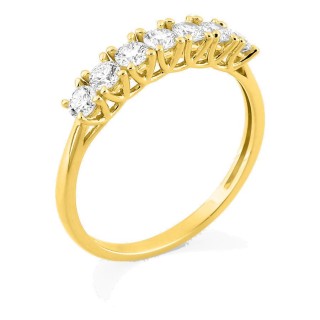 Meia aliança em ouro amarelo 9K com 7 diamantes criados 0,50 ct em cravação de garras