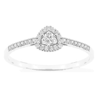 Anillo de oro blanco 9K con diamantes creados 0,18 ct y centro de talla trillón 0,09 ct en halo