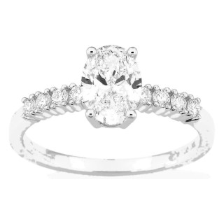 Anel solitário acompanhado em ouro branco 18K com diamantes criados 1,21 ct lapidação oval