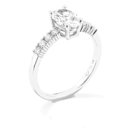 Anel solitário acompanhado em ouro branco 18K com diamantes criados 1,21 ct lapidação oval