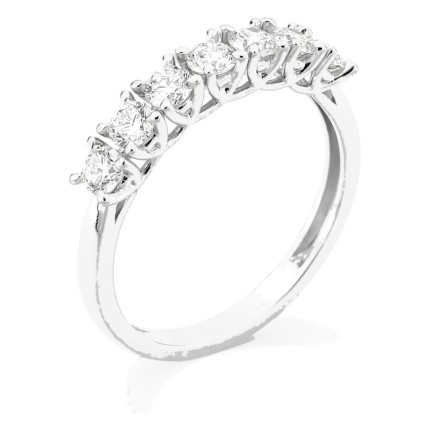 Meia aliança em ouro branco 9K com 7 diamantes criados 0,70 ct em cravação de garras