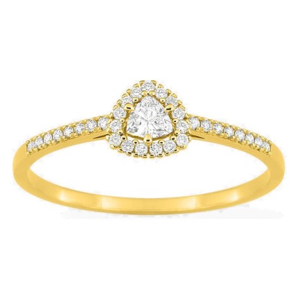 Anel em ouro amarelo 9K com diamantes criados 0,18 ct e centro de lapidação trillion 0,09 ct em halo