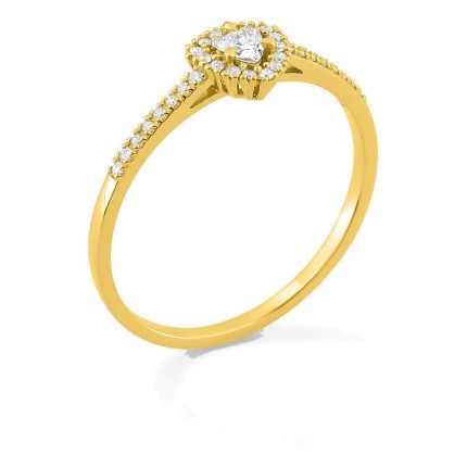 Anel em ouro amarelo 9K com diamantes criados 0,18 ct e centro de lapidação trillion 0,09 ct em halo