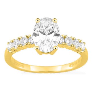 Anel solitário acompanhado em ouro amarelo 18K com diamantes criados 1,82 ct lapidação oval
