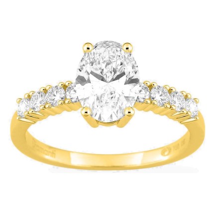 Anillo solitario acompañado de oro amarillo 18K con diamantes creados 1,82 ct talla ovalada