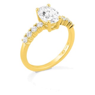 Anillo solitario acompañado de oro amarillo 18K con diamantes creados 1,82 ct talla ovalada