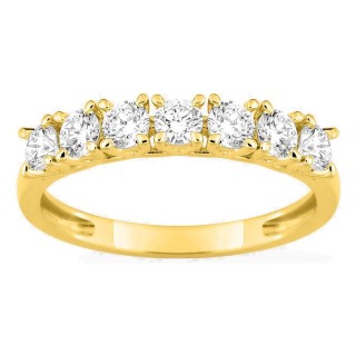 Meia aliança em ouro amarelo 9K com 7 diamantes criados 0,70 ct em cravação de garras