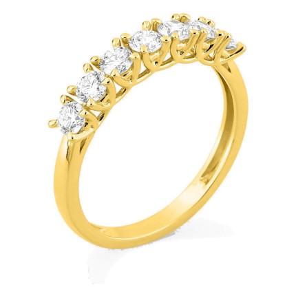 Meia aliança em ouro amarelo 9K com 7 diamantes criados 0,70 ct em cravação de garras