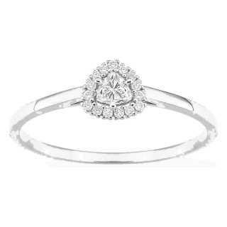 Anillo de oro blanco 9K con diamantes creados 0,13 ct y centro de talla trillón 0,09 ct en halo