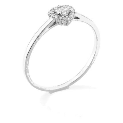Anel em ouro branco 9K com diamantes criados 0,13 ct e centro de lapidação trillion 0,09 ct em halo