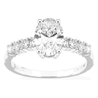 Anel solitário acompanhado em ouro branco 18K com diamantes criados 1,82 ct lapidação oval