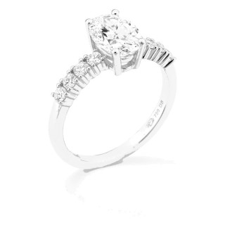 Anillo solitario acompañado de oro blanco 18K con diamantes creados 1,82 ct talla ovalada