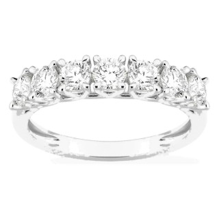 Meia aliança em ouro branco 9K com 7 diamantes criados 1,05 ct em cravação de garras