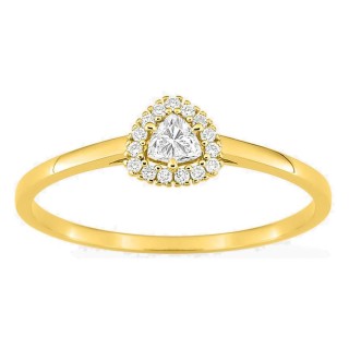 Anel em ouro amarelo 9K com diamantes criados 0,13 ct e centro de lapidação trillion 0,09 ct em halo