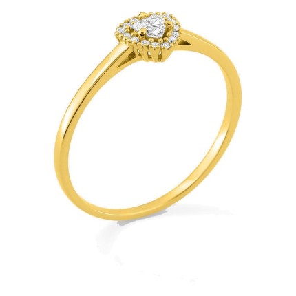 Anel em ouro amarelo 9K com diamantes criados 0,13 ct e centro de lapidação trillion 0,09 ct em halo
