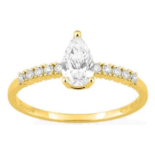 Anel solitário acompanhado em ouro amarelo 18K com diamantes criados 0,63 ct lapidação pera