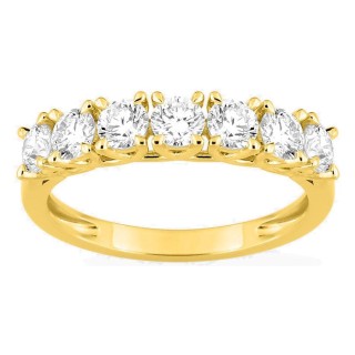 Meia aliança em ouro amarelo 9K com 7 diamantes criados 1,05 ct em cravação de garras