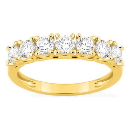 Media alianza de oro amarillo 9K con 7 diamantes creados 1,05 ct en engaste de garras