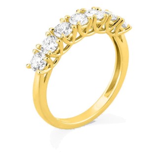 Media alianza de oro amarillo 9K con 7 diamantes creados 1,05 ct en engaste de garras