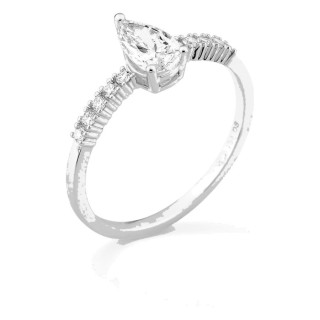 Anel solitário acompanhado em ouro branco 18K com diamantes criados 0,63 ct lapidação pera