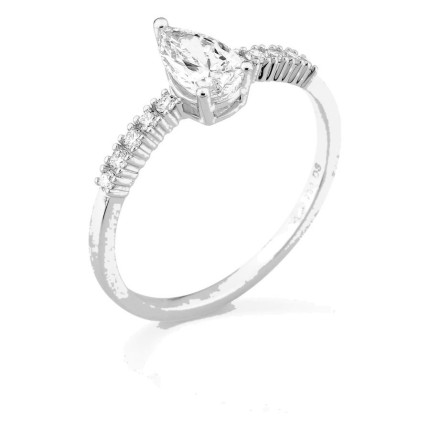 Anillo solitario acompañado de oro blanco 18K con diamantes creados 0,63 ct talla pera