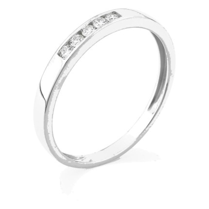 Anel em ouro branco 9K com 5 diamantes criados 0,15 ct em cravação carril