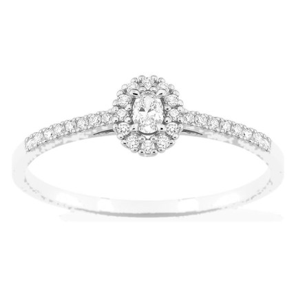 Anillo de oro blanco 9K con diamantes creados 0,17 ct y centro ovalado 0,06 ct en halo