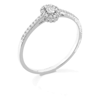 Anel em ouro branco 9K com diamantes criados 0,17 ct e centro oval 0,06 ct em halo