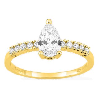 Anel solitário acompanhado em ouro amarelo 18K com diamantes criados 0,86 ct lapidação pera