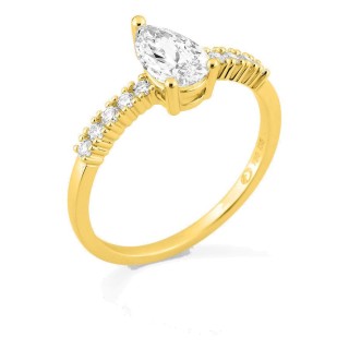 Anel solitário acompanhado em ouro amarelo 18K com diamantes criados 0,86 ct lapidação pera
