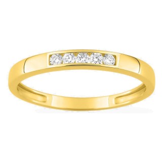 Anel em ouro amarelo 9K com 5 diamantes criados 0,15 ct em cravação carril