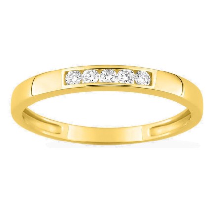 Anel em ouro amarelo 9K com 5 diamantes criados 0,15 ct em cravação carril