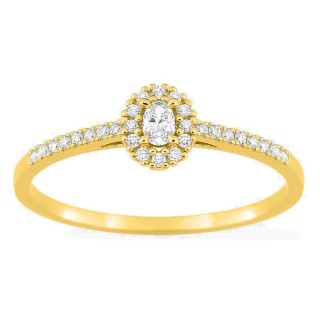 Anillo de oro amarillo 9K con diamantes creados 0,17 ct y centro ovalado 0,06 ct en halo