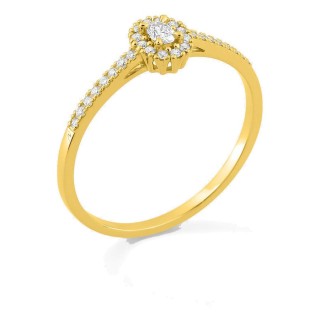 Anillo de oro amarillo 9K con diamantes creados 0,17 ct y centro ovalado 0,06 ct en halo