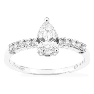 Anillo solitario acompañado de oro blanco 18K con diamantes creados 0,86 ct talla pera