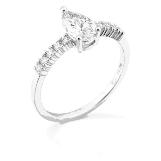 Anel solitário acompanhado em ouro branco 18K com diamantes criados 0,86 ct lapidação pera