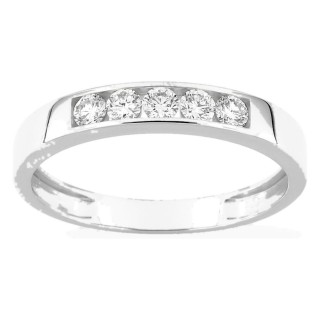 Anel em ouro branco 9K com 5 diamantes criados 0,35 ct em cravação carril