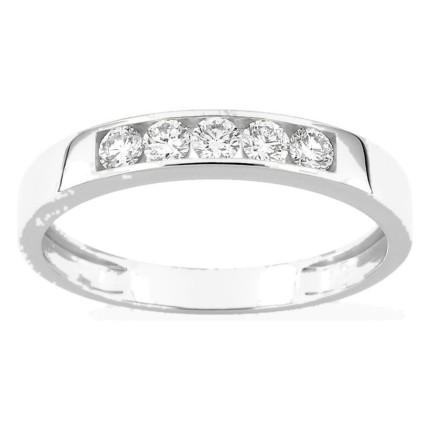 Anel em ouro branco 9K com 5 diamantes criados 0,35 ct em cravação carril