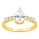 Anillo solitario acompañado de oro amarillo 18K con diamantes creados 1,21 ct talla pera