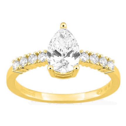 Anillo solitario acompañado de oro amarillo 18K con diamantes creados 1,21 ct talla pera