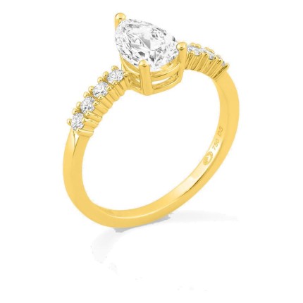 Anillo solitario acompañado de oro amarillo 18K con diamantes creados 1,21 ct talla pera