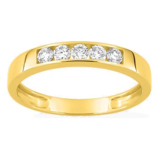 Anel em ouro amarelo 9K com 5 diamantes criados 0,35 ct em cravação carril