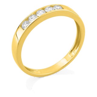 Anillo de oro amarillo 9K con 5 diamantes creados 0,35 ct en engaste carril