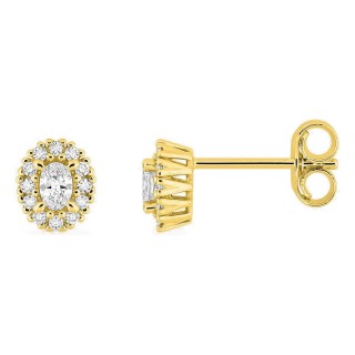 Brincos de pressão em ouro amarelo 9K com diamantes criados 0,21 ct e centro oval em halo