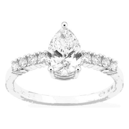 Anillo solitario acompañado de oro blanco 18K con diamantes creados 1,21 ct talla pera