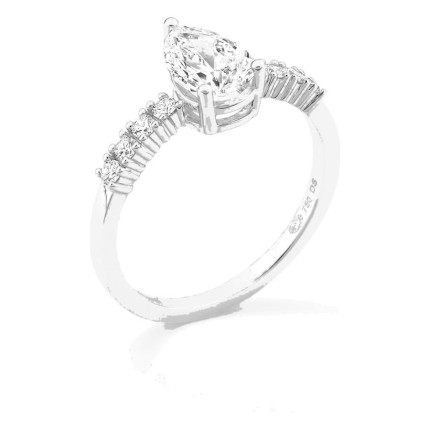 Anel solitário acompanhado em ouro branco 18K com diamantes criados 1,21 ct lapidação pera