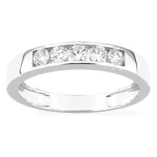 Anillo de oro blanco 9K con 5 diamantes creados 0,50 ct en engaste carril